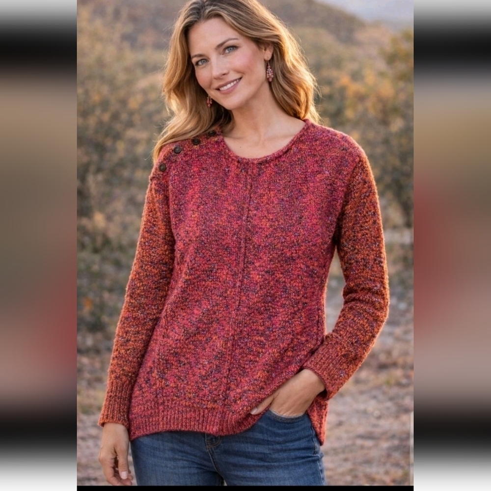 Sundance Womens Berry Orange Multi Speckled Pullover Wool Blend Sweater S